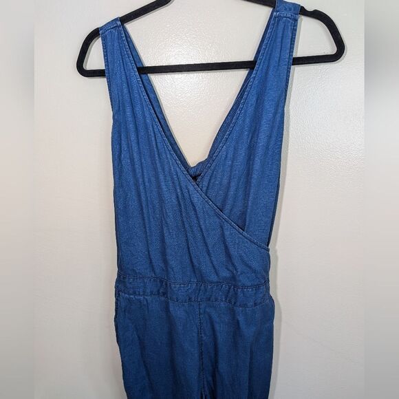Madewell Jumpsuit Blue Straight Leg 100% Linen Pockets Cut-Out Elastic Back 4 - Picture 9 of 16